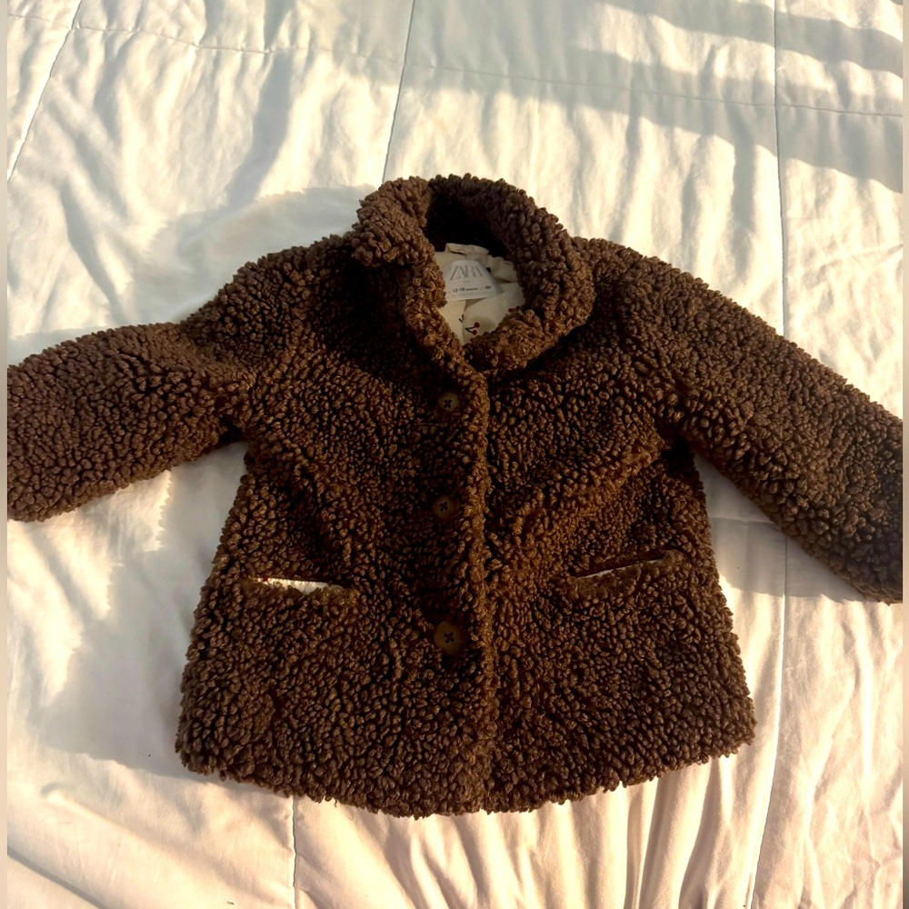 Zara Brown Puffer Jacket with High Collar